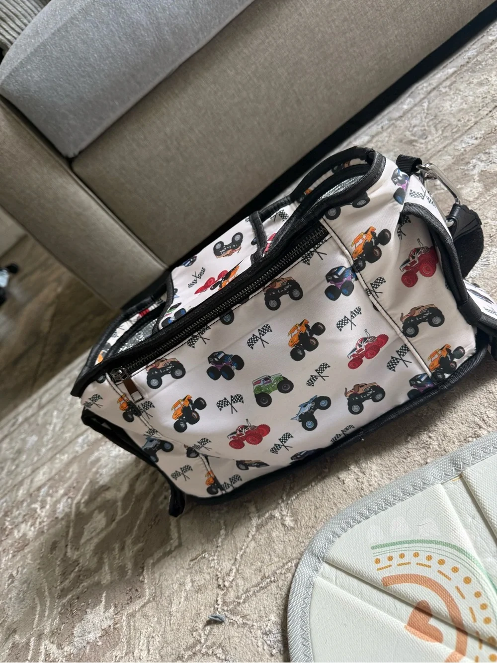Kids Monster Truck Crossbody Bag by Cat & Jack - White with Multicolor Trucks